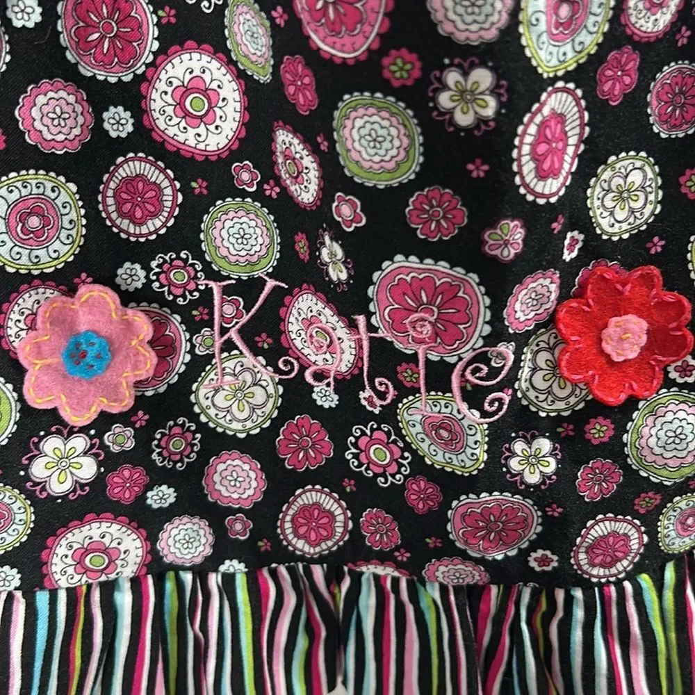 Handmade Black and Pink Floral Dress with 
